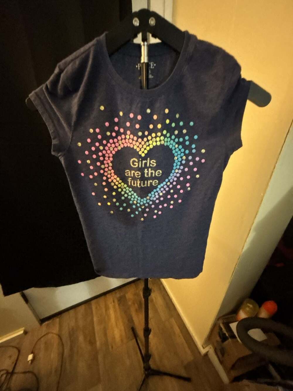 The Children's Place Girls Are The Future Rainbow Heart Graphic T-Shirt Navy Siz